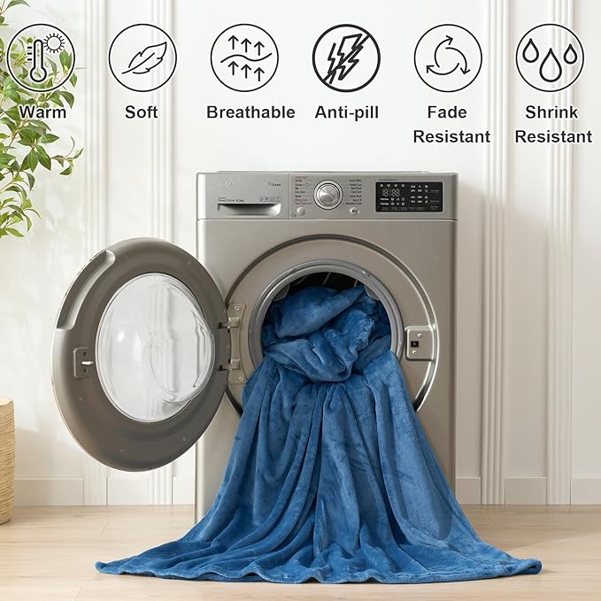 Hansleep Fleece Mineral Blue Full Blanket, Super Soft Flannel Fuzzy Plush Cozy Blanket for All Seasons, Mineral Blue, Full 84x90 Inches