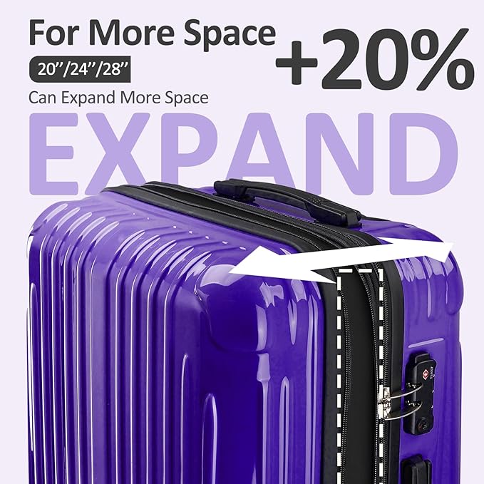 Carry on Luggage 2 Sets(20in/24in) with Spinner Wheels, Lightweight PC+ABS Hard Shell Suitcases, Expandbale Storage & TSA Aprovel Lock