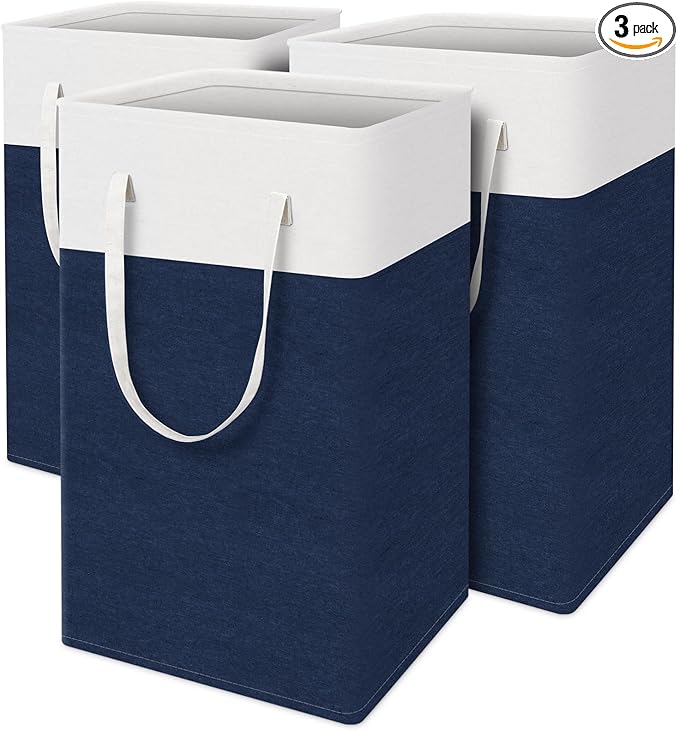 TasticTotes laundry basket 3-Pack, laundry hamper, Hamper with handles, collapsible laundry baskets, Waterproof dirty clothes hamper, Towel Storage for Home or Dorm, 88L-Blue