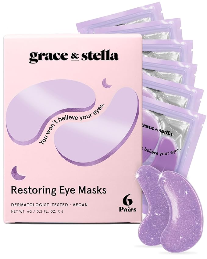 grace & stella Retinol Under Eye Patches for Puffy Eyes and Dark Circles, Restoring Gel Under Eye Masks with Hyaluronic Acid - Vegan Cruelty-Free Skincare - Gifts for Girlfriend (Purple, 6 Pairs)