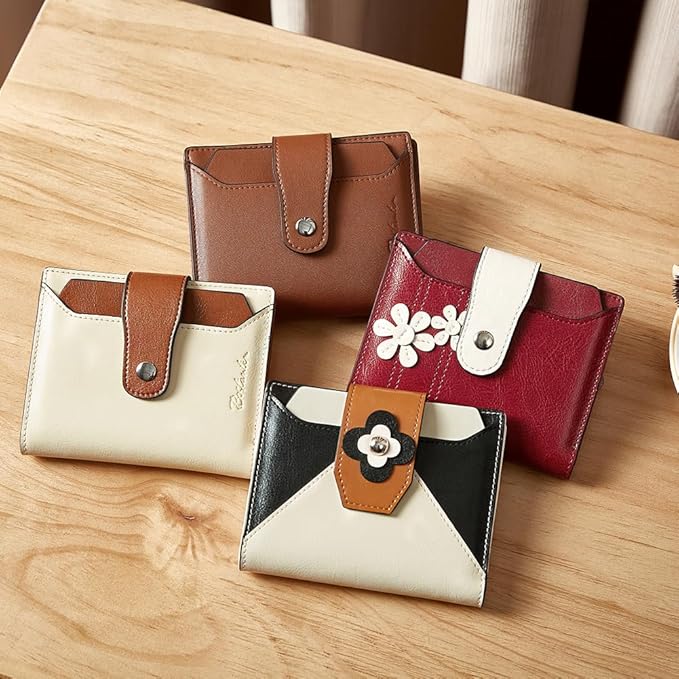 BOSTANTEN Women Leather Wallet RFID Blocking Small Bifold Zipper Pocket Wallet Card Case Purse with ID Window