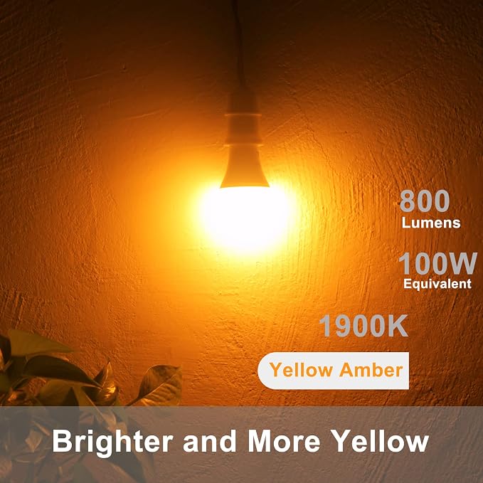 Qualilux Dusk to Dawn Light Bulbs, Auto On/Off Light Sensing LED Bulbs Outdoor, Amber Yellow Bug Light, A19 4-Pack, 12W 800LM 60W Equivalent, HQ-H020