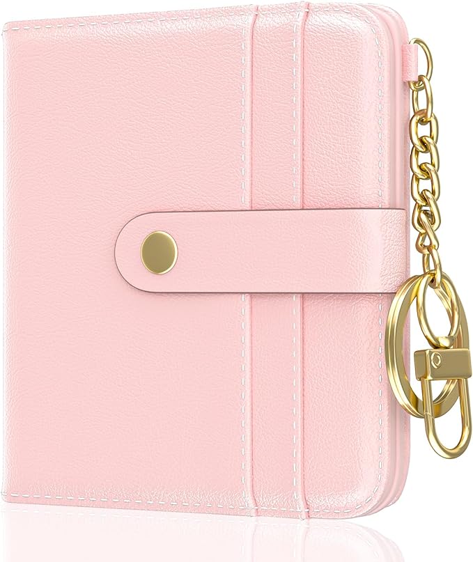 Aiawoxc Womens Wallet, RFID Small Wallets for Women, Slim Compact Credit Card Holder, Cute Leather Bifold Ladies Purse with Zipper Coin Pocket and ID Window, Pink