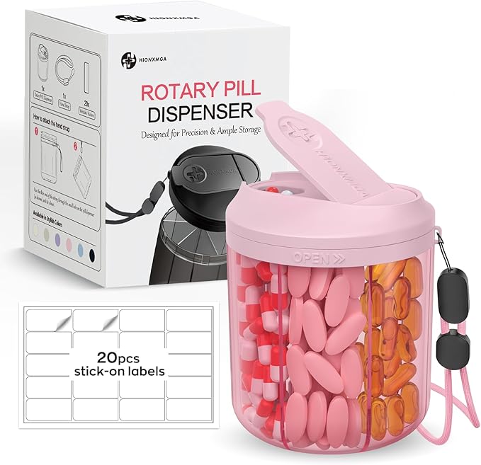 Pill Dispenser with 7 Large Compartments, Pill Bottle Organizer for Travel, Supplement Organizer with Anti-Mixing Design, Pink