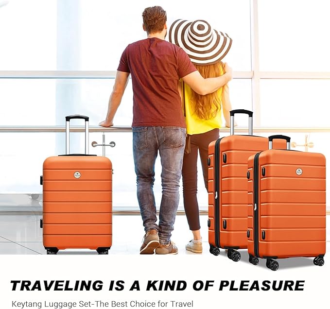 Classic 3-Piece Luggage Set with TSA Lock, Lightweight Suitcase with Spinner Wheels, Hardshell Expandable Carry-On Luggage, 20/24/28 inch, Orange
