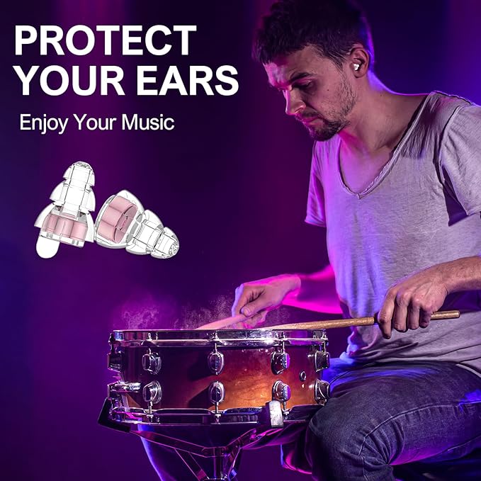 High Fidelity Concert Earplugs for Concerts Musicians，Earplugs for noise reduction，24db Advanced Filter Technology Ear Protection for Music Festivals,DJ's, Nightclub, Drummers - 2 Pairs （Pink）