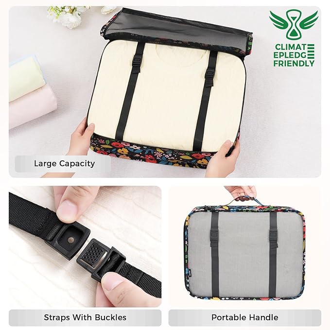BAGAIL 8 Set Packing Cubes Luggage Packing Organizers for Travel Accessories-Black Floral