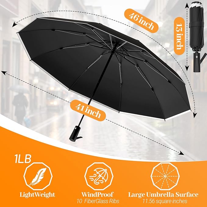 ExploreBliss Travel Umbrella Superior, Beautiful & Compact, Large Strong but Light Portable and Automatic Folding Rain Umbrella, Premium Grip, Fits Car & Backpack