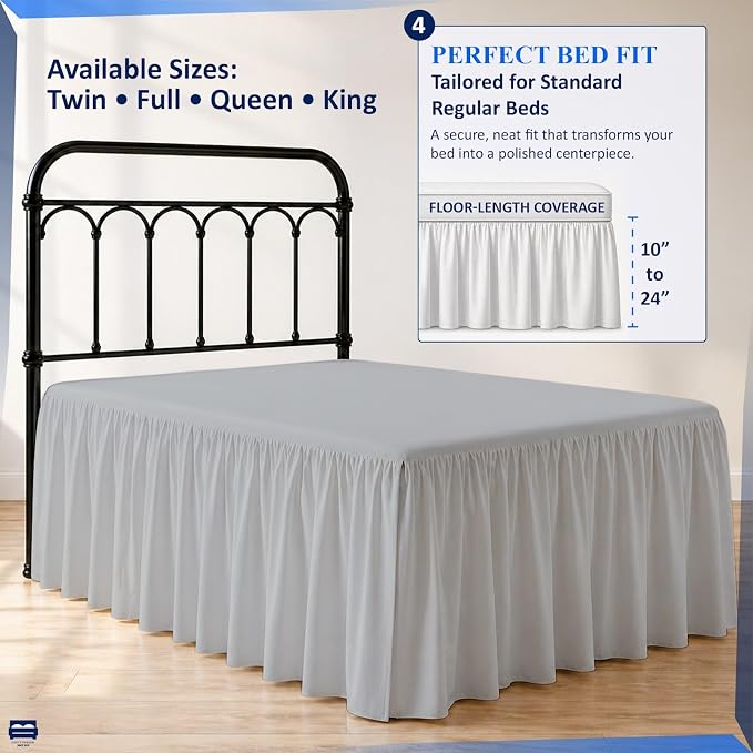 Ruffled Bed Skirt with Split Corners-Dust Ruffle - 14" Drop 100% Microfiber Soft,Sheen & Luxurious Look - Bed Skirts (Light Grey -Queen)