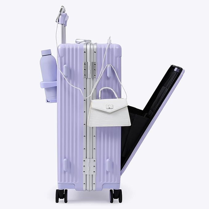 Nobl Travel Zipperless Check In Suitcase - Aluminum Frame, Medium Check In luggage 27x17.5x10.4 Airline Approved by Noble Travel - Polycarbonate Shell - TSA Locks, 360° Spinner Wheels - Lavender