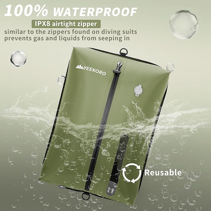 Vacuum Bag for Travel, Reusable Vacuum Compression Bags with Wired Pump for Travel Suitcases, Professional IPX8 Waterproof Traveling Kit, Durable Storage and Organization(2Pack Green)