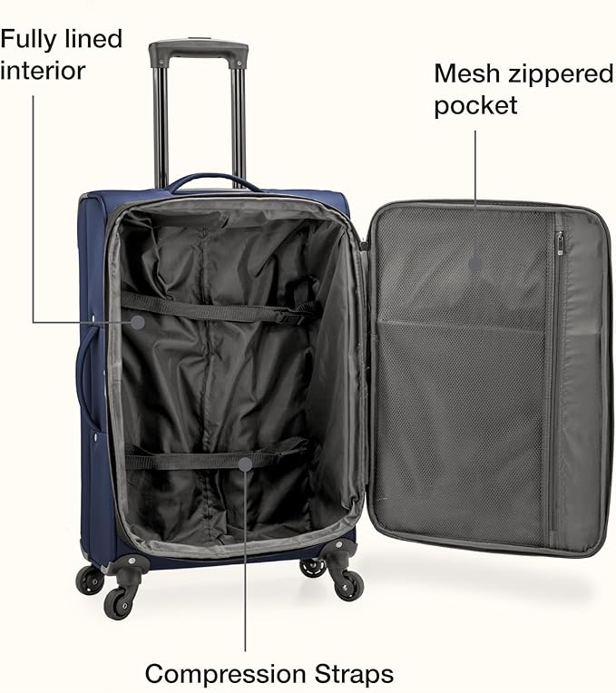U.S. Traveler Anzio Softside Expandable Luggage with Spinner Wheels, Navy, 30-Inch Large