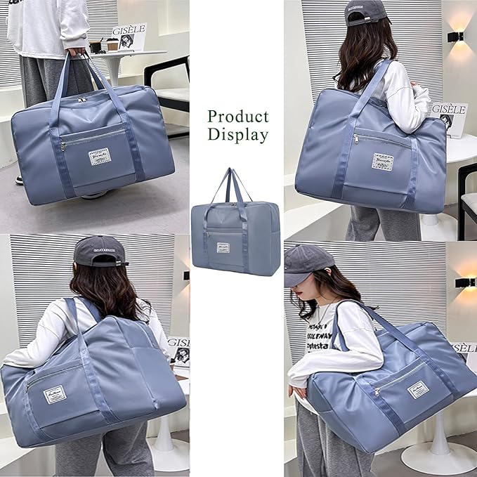 19" Travel Duffel Bag, Large Weekender Bag for Women Men, Expandable Personal Item Bag for Airlines, Water Resistant Carry On Bag with Trolley Sleeve for Gym, Overnight, Hospital (Blue)