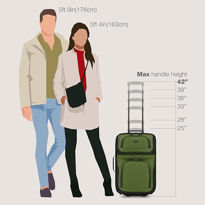 U.S. Traveler Rio Lightweight Softside Rolling Carry-on Suitcase, 2-Wheel Set, Green