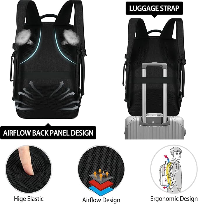 Lubardy Travel Backpack for Men Women 17 Inch Flight Approved Carry on Backpack Waterproof Large 40L Luggage Daypack Business College Weekender Overnight Laptop Backpack with 3 Packing Cubes, Black