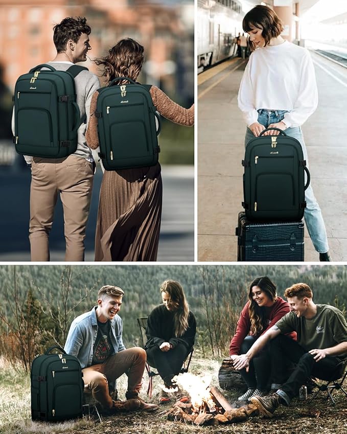 LOVEVOOK Carry On Travel Backpack For Women Men Flight Approved, 40L Personal Item Backpack for Airplanes, Business Weekender Overnight Daypack Fits 17 Inch Laptop, With 2 Packing Cubes, Dark Green