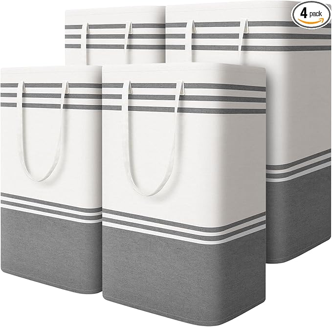 4 Pack Large Laundry Baskets, Laundry Hampers, Freestanding Waterproof Collapsible Clothes Bag with Extended & Reinforced Handles - Clothes Basket for Dorm, Bathroom, Home (88L)