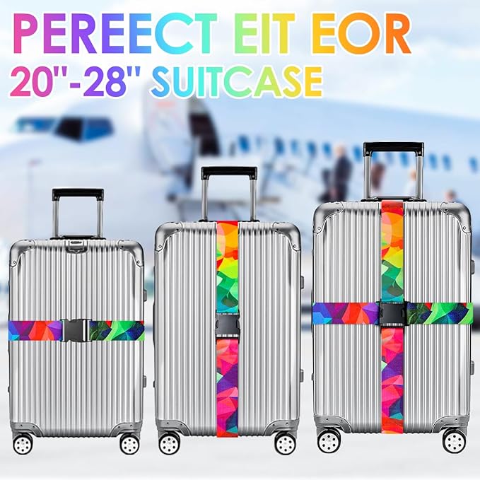 Gutsdoor Luggage Straps for Suitcases Adjustable Travel Belt, Connector Holds Suitcase Bright Colorful Identifiers Travel Bag Accessories (Colorful Geometry)