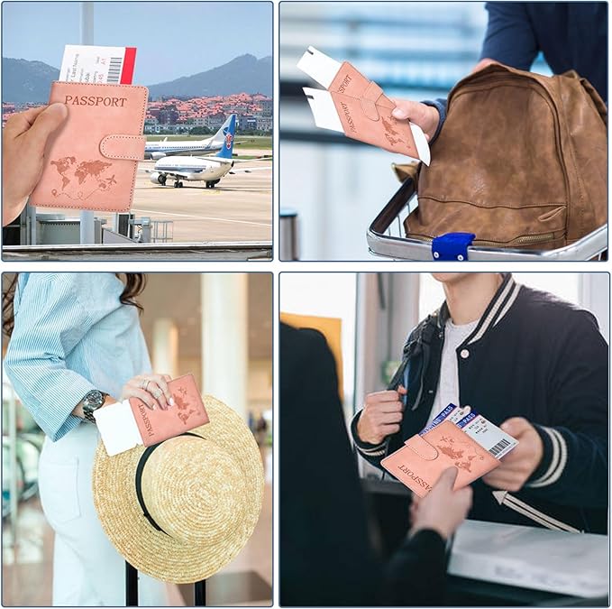 Passport Holder, Passport Cover with Credit Card Slot and Boarding Pass Slot Combo, Passport Wallet Case Book Travel Must Have, RFID Blocking Leather Travel Accessories, Pink