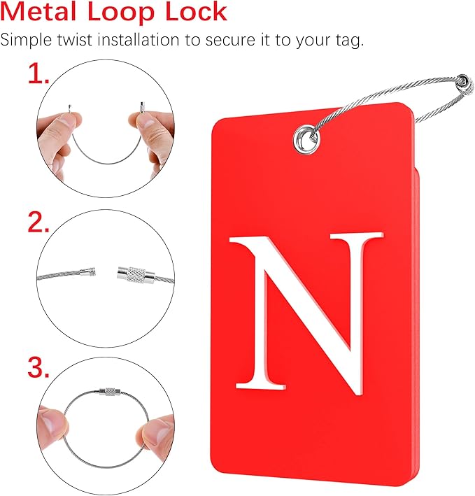 Gostwo 2 Pack Luggage Tags for Suitcases, 26 Initial Letter Travel Luggage Baggage Identification Labels ID Tag Fully Bendable Tags with Stainless Steel Loop (Red) (Letter N)