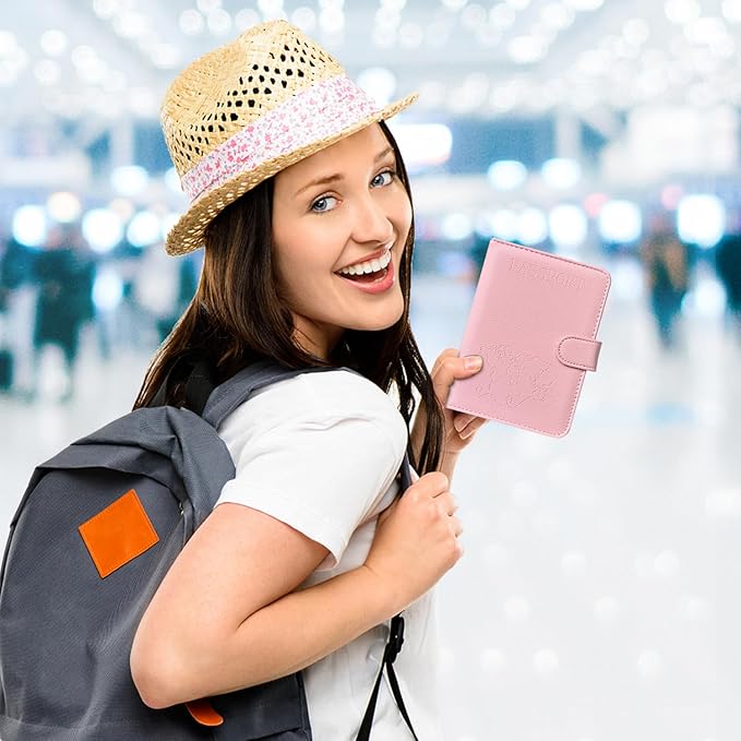 ACdream Passport Holder for Travel Essentials, Rfid Blocking Passport Wallet Cover Case for Travel Must Haves Accessories, Book Holders for Women & Men- Pink
