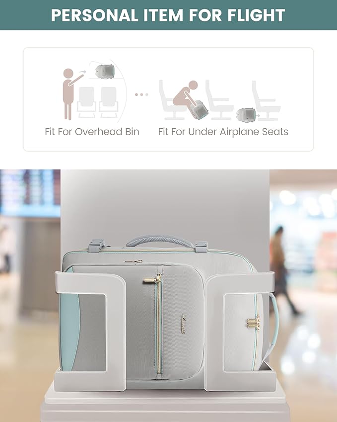 LOVEVOOK Travel Backpack for Women & Men 40L,Airline Approved Carry On Backpack Travel Essentials,TSA Carry on Luggage,Waterproof Personal Item Travel Bag,Suitcase with 3 Cubes,Light grey-Mint green