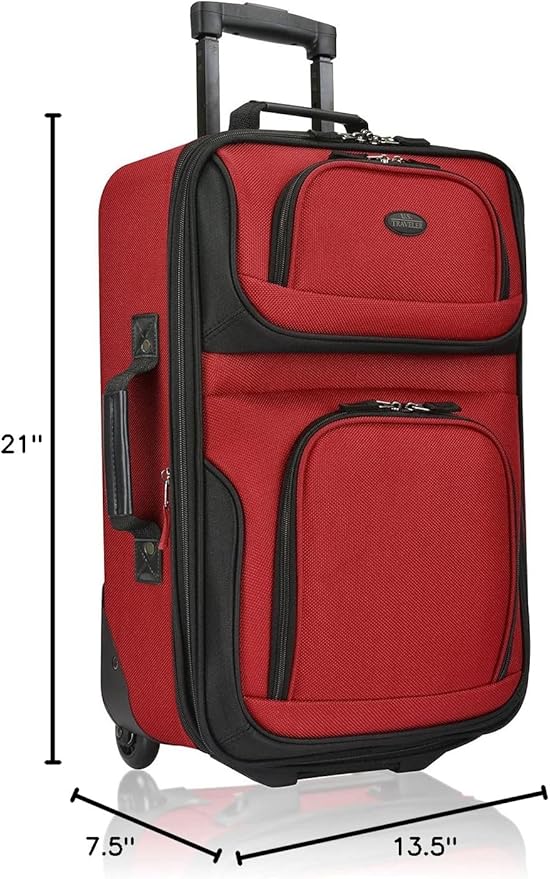U.S. Traveler Rio Lightweight Softside Rolling Carry-on Suitcase, 2-Wheel Single, Red