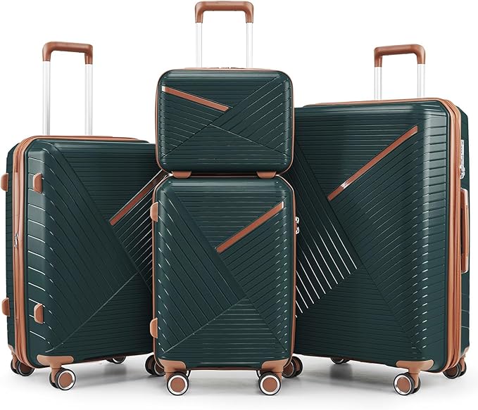 4 Piece Expandable Hardshell Pink Luggage Sets with Spinner Wheels, Lightweight Travel Suitcase Set with TSA Locks, 20 inch Carry On for Women (Army Green, 4 Piece Set)