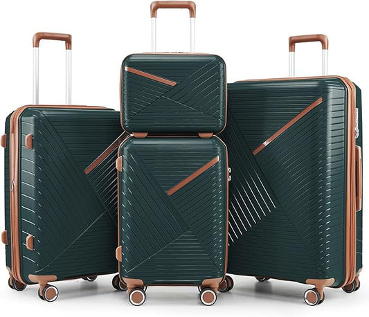 4 Piece Expandable Hardshell Pink Luggage Sets with Spinner Wheels, Lightweight Travel Suitcase Set with TSA Locks, 20 inch Carry On for Women (Army Green, 4 Piece Set)