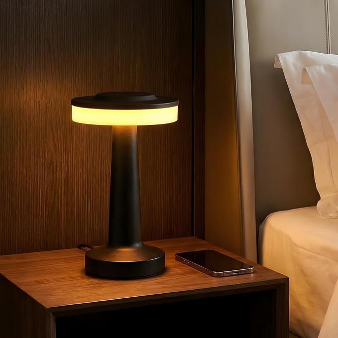 Riakrum 2 Pcs Black LED Portable Cordless Table Lamp Bulk with Touch Sensor 3 Color Stepless Dimming Rechargeable Battery up to 15 Hours Cordless Table Light Wireless Lamp Wedding Home