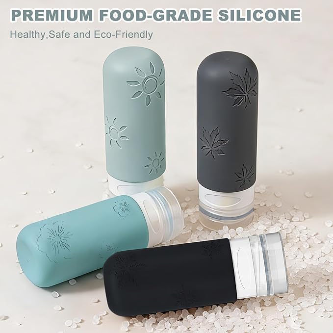 16 Pack Travel Bottles for Toiletries, Silicone TSA Approved-Containers for Toiletries,3oz Silicone Travel Bottles Set Leak Proof Refillable Liquid,Shampoo and Conditioner Travel Toiletry Bottles Grey