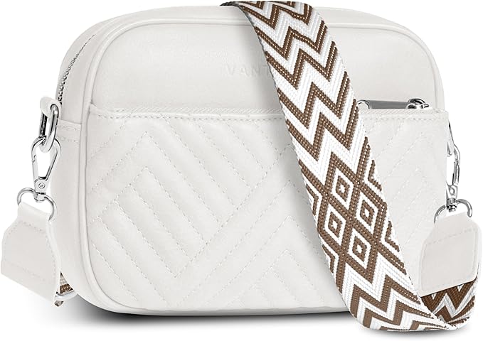 Vantamo Premium Quilted Crossbody Bags for Women with Anti-Pickpocket Clip, Vegan Leather Handbags, Travel Purses for Women