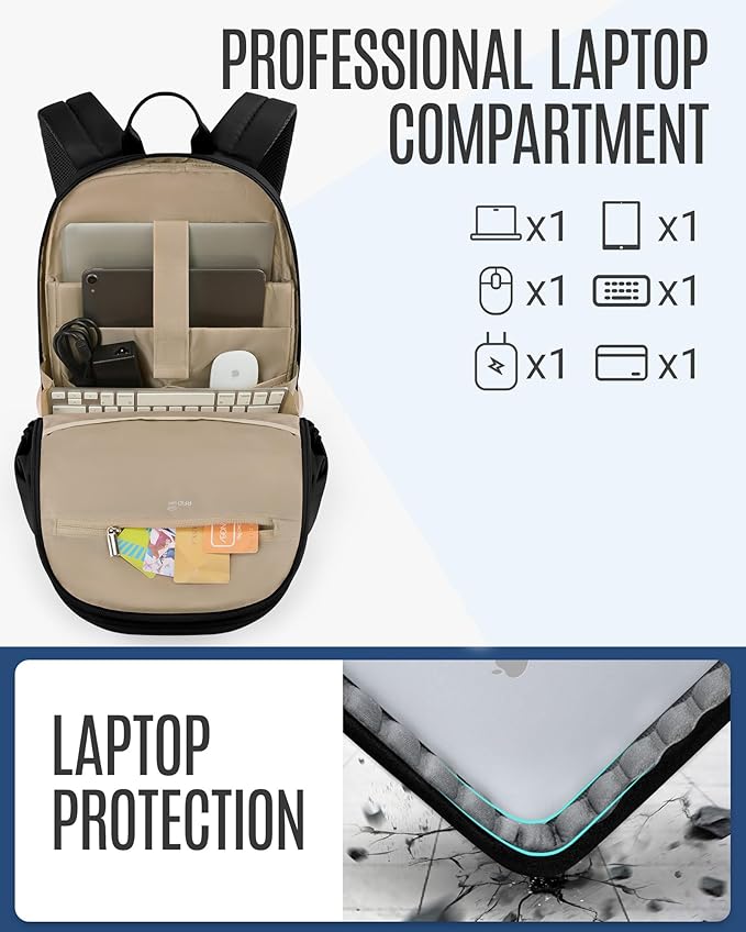 LIGHT FLIGHT Travel Backpack for Women, 15.6 Inch Laptop Backpack with USB Charging Hole, Water Resistant College Bookbag, Large Capacity Black Computer Backpacks for Work, Beige+Black