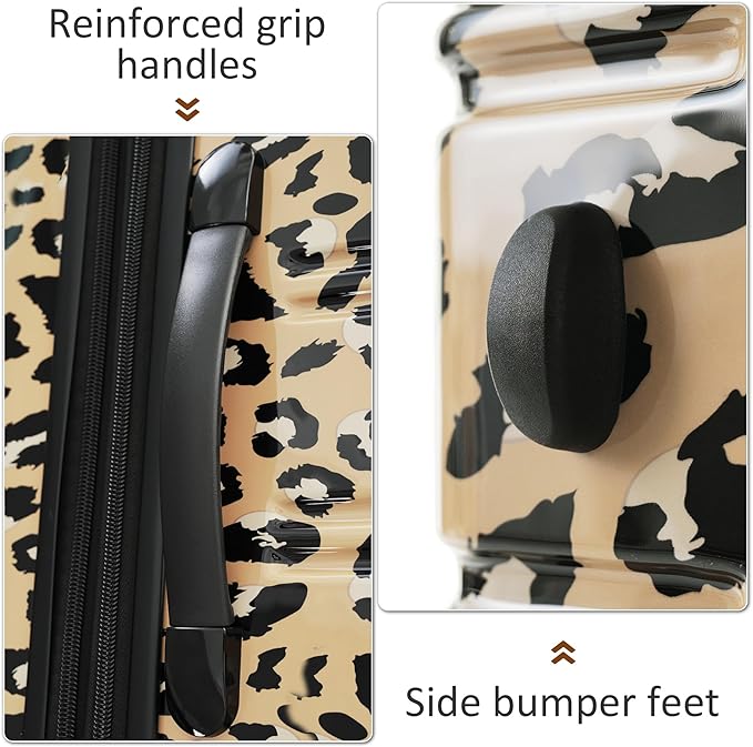Merax Luggage Sets 3 Piece, Hardside Expandable Suitcase Set with Spinner Wheels, Lightweight Leopard 20+24+28 IN Suitcase with Carry on Luggage, Leopard Brown