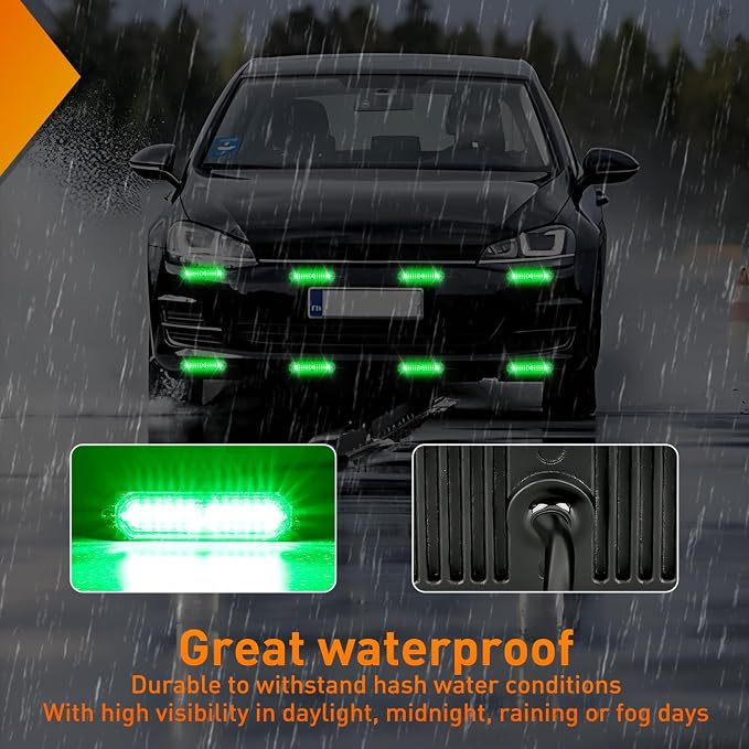 Nilight 8PCS LED Strobe Lights 12V 24V Amber White Sync Feature Ultra Slim | Green 12 LED Emergency Hazard Warning Lights Flashing Warning Mini Surface Mount Grille for Cars Trucks Camper trailer SUVs