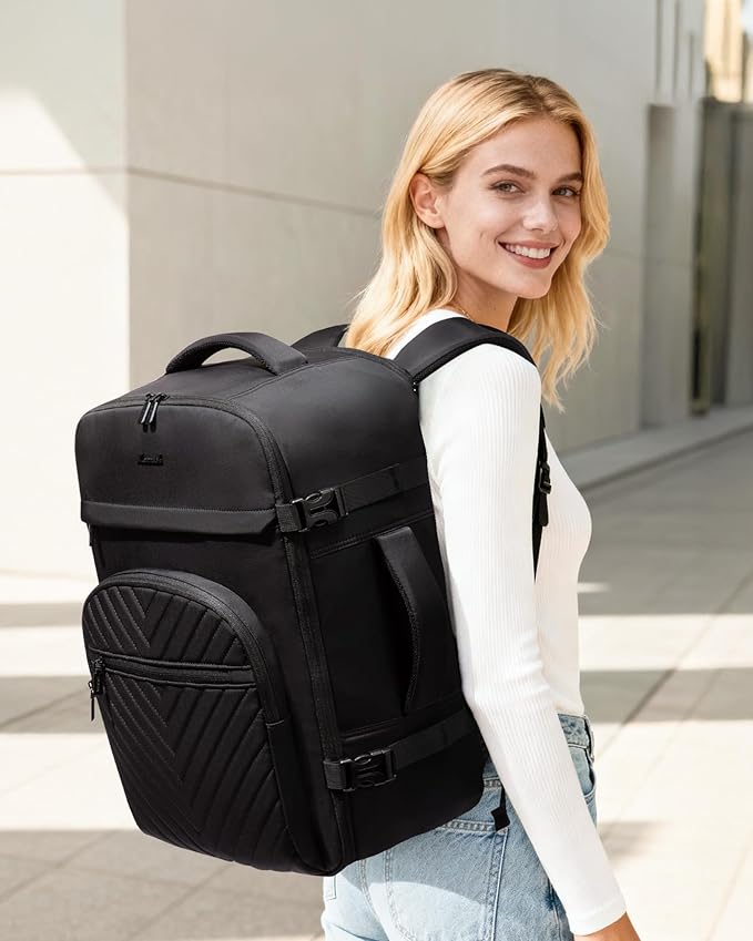 LOVEVOOK 50L Travel Backpack for Women Men, TSA Personal Item Travel Bag Fits 17.3inch Laptop, Waterproof Airline Approved Carry On Luggage With 2 Cubes for Weekender Hiking Business, Black