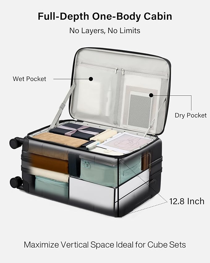 Hanke Hardside Expandable Checked Luggage, 24 Inch Top Opening Trunk Luggages with Spinner Wheels, All-PC Hard Shell Suitcase, Lightweight TSA Checked-Medium(Jet Black, 83L)