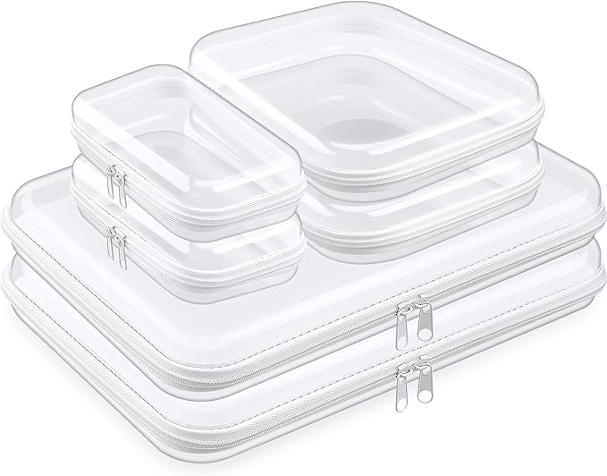 Sanwuta 6 Pcs Clear Hard Zipper Case Plastic Zipper Pouches Transparent Makeup Bag Pencil Case Pouches Toiletry Diaper Bag for Travel Toy Storage Organizer Bins(Clear,Three Sizes)