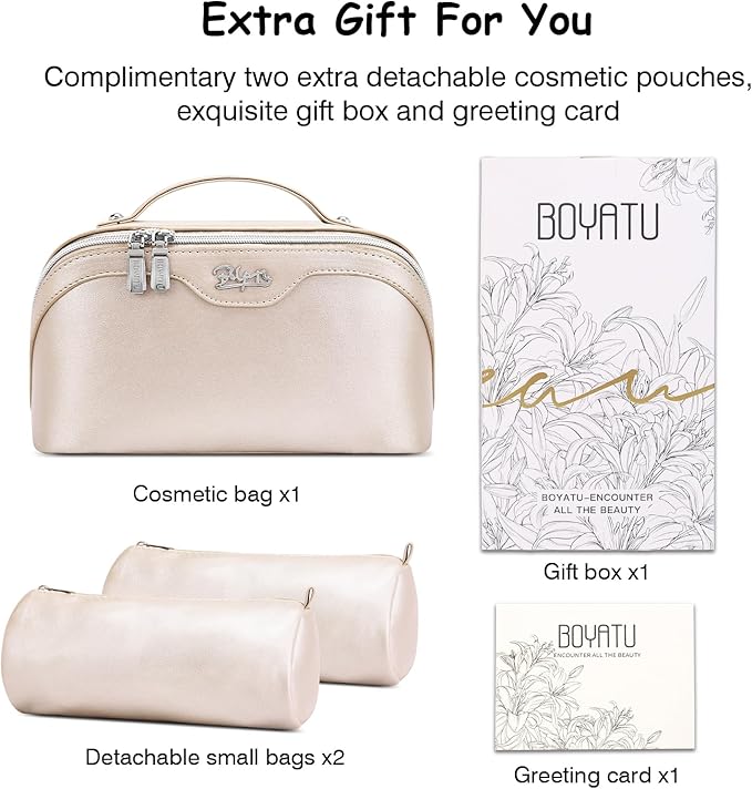 BOYATU Travel Makeup Bag Organizer Cosmetic Bag: 3 Pcs Set Make up Bags for Women with Handle - Waterproof Vegan Leather Toiletry Bags Travel Essentials Pouch with Compartments (C-03-Sliver)