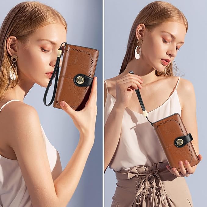 SENDEFN Wallets for Women Leather Credit Card Holder with RFID Blocking Large Capacity Wristlet | with RFID Blocking, Large Capacity, Wristlet, with RFID Blocking, Large Capacity, Wristlet