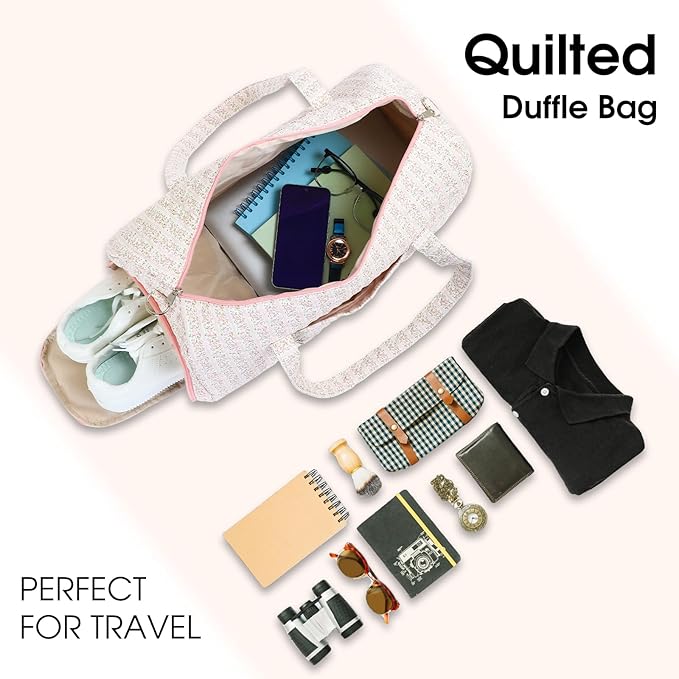 Duffle Bag, Gym Bag for Women, Quilted Duffle Bags, Travel Large Capacity Floral Weekender Bags with Shoe Compartment