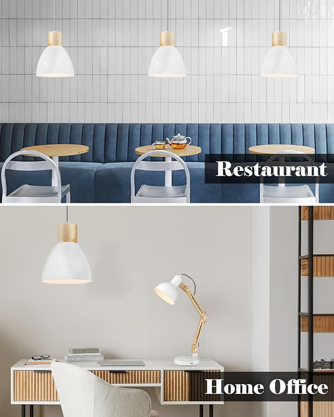 ELYONA 10.2” Hammered Pendant Light Fixtures, Metal & Rubber Wood Island Hanging Lamp, Adjustable Height, Modern Pendant Lighting for Kitchen,Farmhouse Bar,Dining Room,Bedroom, Nordic White