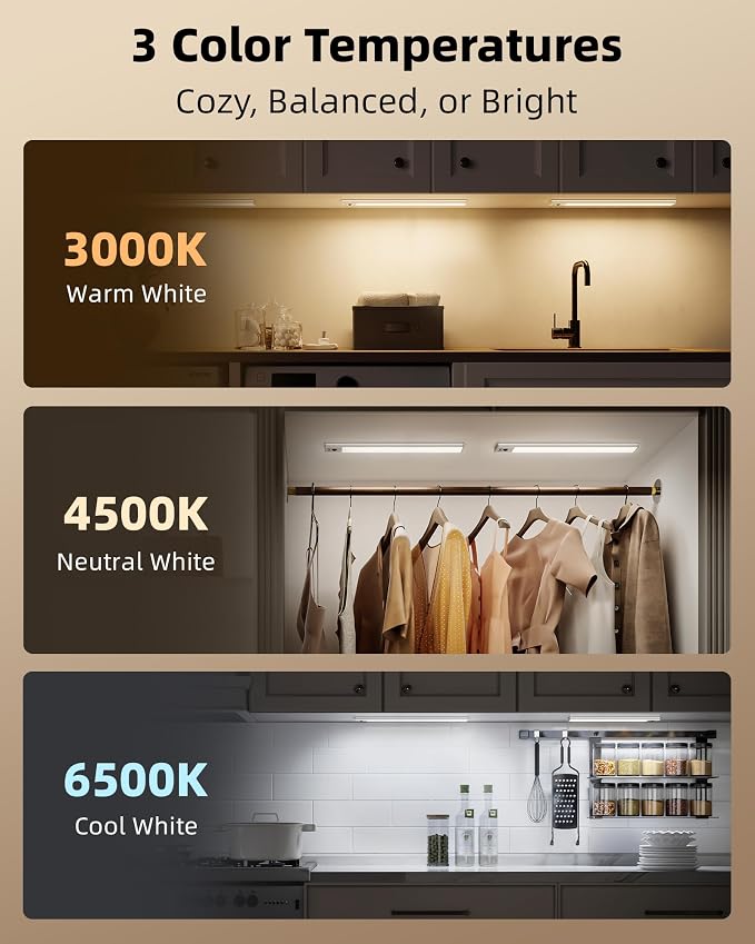 EZVALO 3-Pack 16.5inch Under Cabinet Lighting with Remote, 4000mAh Rechargeable Motion Sensor Lights, Magnetic Dimmable Closet Light, 3 Color Temps Wireless Lights for Kitchen, Pantry, Stair