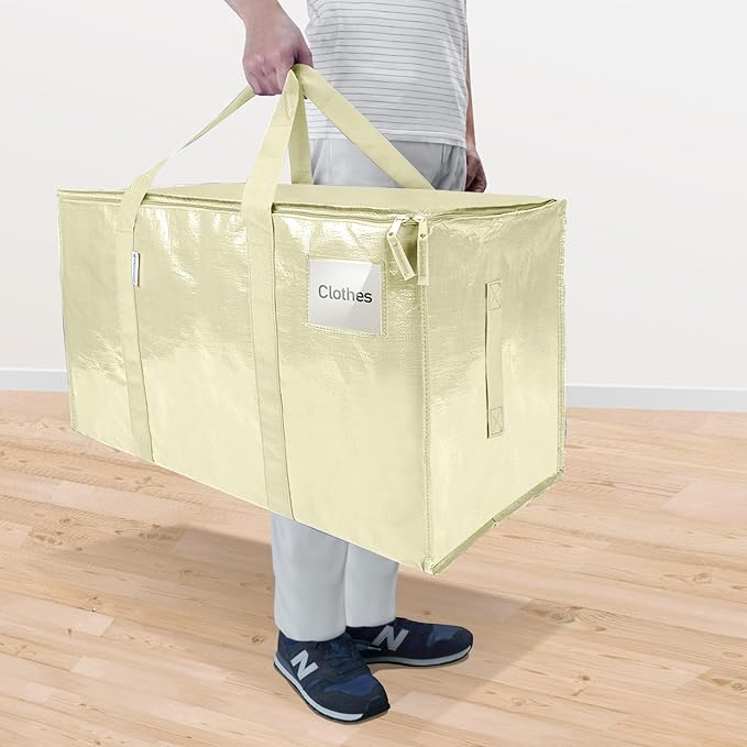 TICONN 6 Pack Extra Large Moving Bags Heavy Duty with Zippers & Carrying Handles, Durable Storage Bags Moving Boxes for Closet Organizers and Storage (6 Pack, Cream)