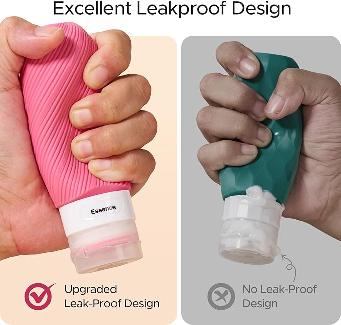 LitBear 23 Pack TSA Approved Travel Bottles for Toiletries, Leak Proof Refillable Travel Size Containers Kit with Silicone Squeezable Bottles Jars for Shampoo Lotion Conditioner, in Clear Bag, Pink