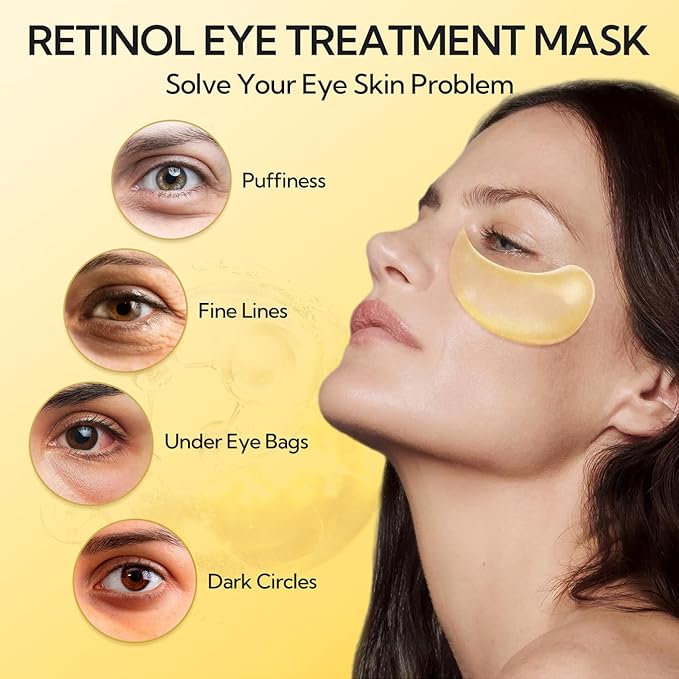 LANBENA Under Eye Patches (30 Pairs) - Gold Under Eye Mask Retinol & Collagen, Under Eye Mask for Face Care, Eye Masks for Dark Circles and Puffiness, Under Eye Masks for Beauty & Personal Care