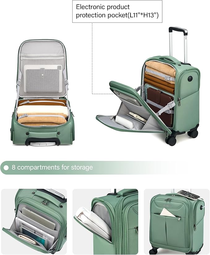 Hanke Underseat Carry On Luggage with Wheels, Lightweight Small Suitcase Airline Approved 16 Inch Softside Personal Item Travel Bag for Women Men, Compact Under Seat Luggage.(Forest Green)