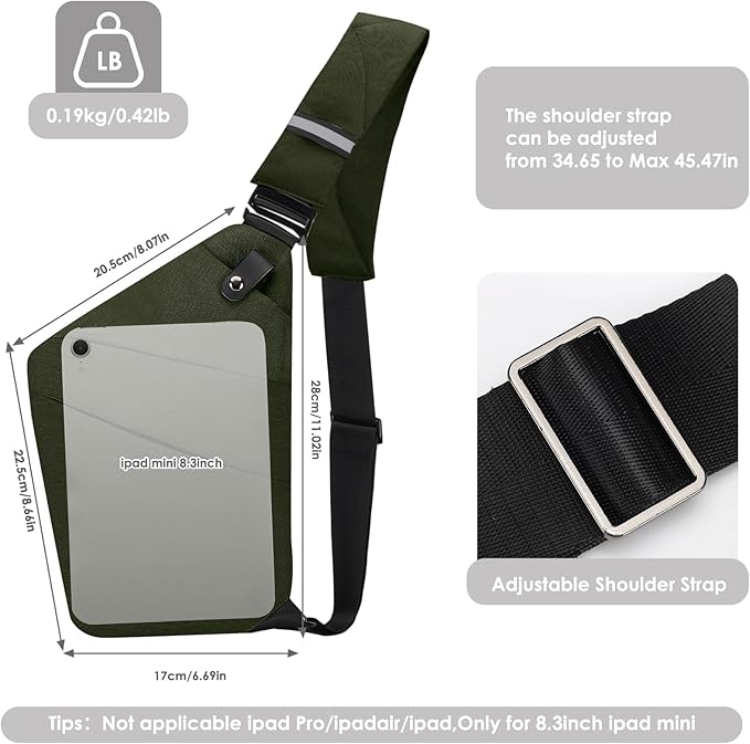 Cross body Bag for Women Men AntiTheft Travel Sling Bag Waterproof Shoulder Bags, Ideal for Adventures Travel Casual Vacation, Army Green