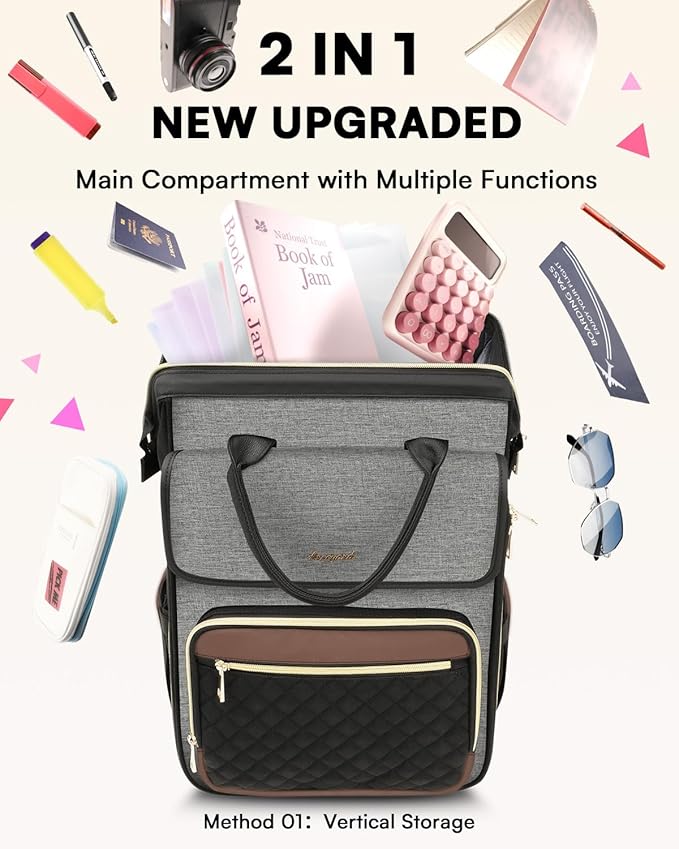 Rolling Backpack for Women, Travel Rolling Laptop Backpack with Wheels, Vertical & Horizontal Storage 2 In 1, Flip-Top Design, Water-Resistant Overnight College Underseat Carry on Luggage, Dark Gray