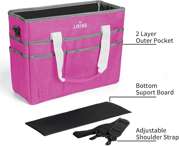 JJRING Craft Organizer Tote Bag, Large Art Storage Caddy with Multiple Pockets, Deep Red Sewing Bag for Art, Craft, Scrapbooking, Medical, and Office Supplies Storage